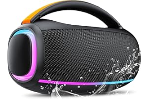 Ajblg Bluetooth Lautsprecher mit Licht, 80W Musikbox Bluetooth, Dualen Bass-Treibern, 8000mAh großer Akku, IPX7 Waterproof, TWS, AUX, TF, Bluetooth Box Geeignet Outdoor/Party/Baustelle
