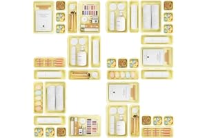 A-LuGei ‎𝟮𝟮 𝗣𝗶è𝗰𝗲𝘀 Jaune Organisateur Tiroir Rangement et Organisation de Cuisine, Boite Rangement Plastique Maquillage, Rangement Bureau Organisateur, Caisse a Outil Coffre Rangement