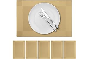 MARYSGIFT Gold Placemats Washable Place Mats for Table 6 Woven Vinyl Placemat for Dining Wipeable Kitchen Waterproof Durable Indoor Outdoor Table Mats 17.7" x 11.8" (45cm x 30cm) Gold1
