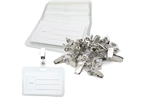 DOJA Barcelona | Identificadores Personales | Pack 100 | 100 x 68 mm | Transparente | Porta Nombres con Pinza | Funda Tarjeta Pinza | Identificador Tarjeta Pinza para Oficina, Escuela, Festival