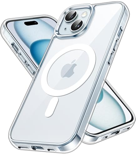 JETech Custodia Per IPhone 15 Pro Max Con Supporto Ad Anello Regolabile, Trasparente Anti-Giallo, Antiurto, TPU E PC, Ricarica Wireless