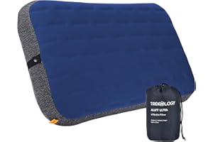 TREKOLOGY Camping Pillow - Large Inflatable (60x38cm) for Home-Like Comfort, Portable & Ergonomic, Easy to Clean, Durable & Leak-Proof, Adjustable Removable Strap for Secure Fit – ALUFT Ultra (Blue)