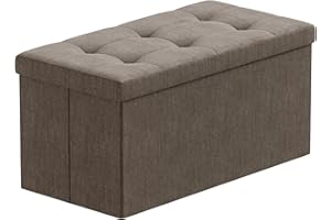 BRIAN & DANY Pouf Puff Pieghevole Stoccaggio Ottomano Poggiapiedi Sgabello Contenitore Cassapanca Pieghevole, Marrone - Tessuto Come Lino, 76 x 38 x 38 cm