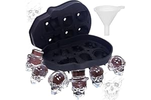 ZEEPIN A Moule à glaçons en silicone Tête de mort 3D Tête de mort en silicone avec mini entonnoir, parfait pour whisky, cocktail et toutes les boissons (6 fois)