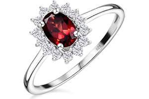 TJC Halo Engagement Ring for Women in 925 Sterling Silver with Amethyst, Apatite, Citrine, Peridot, Emerald, Garnet, Ruby, Topaz, Sapphire, Opal, Aquamarine Ladies Rings