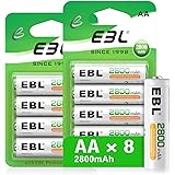 EBL AA Rechargeable Batteries (Retail Package), 1.2V 2800mAh AA Battery, 8 Counts