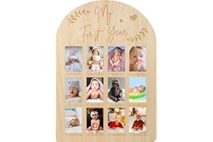 PEUTIER Marco de Fotos mi Primer Año, Marco de Fotos 12 Meses Bebe Tablero de Hitos de Madera para 1er Cumpleaños Guardería Decoración Recién Nacido Bebé Recuerdo (43 x 30,5cm)