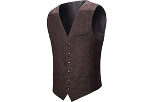 BOTVELA Men's Slim Fit Herringbone Tweed Waistcoat Full Back Wool Blend Suit Vest