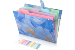 SKYDUE Document Organiser, A4 Expanding File Folder, Colored Plastic Folders,Sturdy and Protective File Storage to Organise Paperwork, Receipts, Invoices, Bills, Documents(Marble Blue)