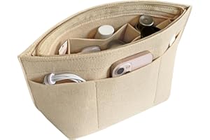 DongMaple Bag Organiser Felt Handbag Organiser, 13 Compartments Pocket Organiser for Women, Bag Organiser Insert for Carry Bag, Beige L