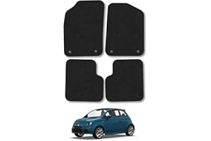 CAR MAT CO Fiat 500 (2013+) Car Mats Accessories Tailored Fit Carpet Floor Mats Non Slip Black Trim Full Coverage Compatible Accessory Front Rear Set Anti Slip Granulated Backing Hand-Finished Clips