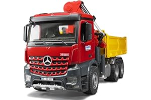 bruder 03651 - Mercedes-Benz Arocs Baustellen-LKW mit Kran, Schaufelgreifer, Palettengabeln, 2 Paletten - 1:16 Transporter Baustellenfahrzeug Muldenkipper Spielzeug Truck