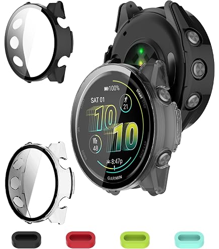 Coque De Protection Avec Verre Trempé Pour Garmin Forerunner 970 - 2 Pièces (transparent+noir) + Bouchons Silicone - 4