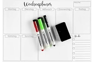 Clever Gadgets magnetischer Wochenplaner + 3 Whiteboard-Marker& Schwamm/ 38cm x 26cm / abwischbar/Kühlschrank-Planer/Fitness-Planer/Magnet-Planer