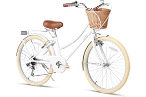 Glerc Missy 20" 24" 26" Pouces Fille Cruiser Shimano 6 Vitesses Hybrid vélo de Ville pour Les Jeunes de Plus de 6 Ans avec Panier en Osier léger, Plusieurs Couleurs