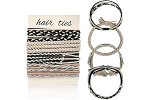LECTNORE Confezione da 12 Elastici per Capelli Boho per Donne e Ragazze - Supporti per Coda di Cavallo Elasticizzati Con Perle (Nero/Beige)
