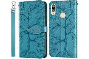 IMEIKONST Funda Compatible con Huawei P20 Lite, Cuero Estampado Magnetic Billetera Carcasa Vuelta Tapa Ranura Tarjeta Antichoque Protección Cubierta para Huawei P20 Lite. Tree Blue RXZ