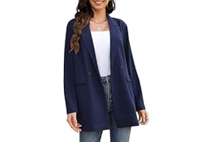Clearlove Blazer Mujer Elegante Color Sólido Slim Fit Trajes Manga Larga Negocios Oficina Chaqueta Casual Larga con Bolsillo S-XXL