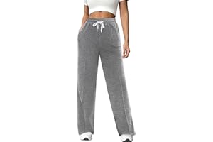 Crewhpo Pantalon Jogging Femme en Coton Pantalon de Sport Couleur Unie Bas de Jogging Large avec Poches Pantalon de Décontracté pour Running Fitness Training S-XXL