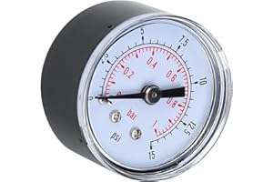 DENASH Conexión Trasera del Manómetro, Manómetro Axial, Dial BSPT Estable de 1/8 de Pulgada para Medición Precisa de la Presión Aire Aceite Agua (0-15 psi, 0-1 bar)