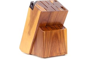 Coninx Ceppo universale per coltelli con affilacoltelli integrato, in legno di acacia a 15 scomparti, per bancone da cucina, adatto per coltelli da chef, pane, bistecca e forbici, resistente