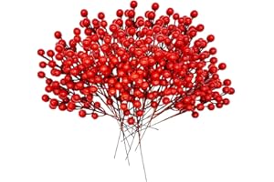 Jicyor 20 Stück Rote Beeren Weihnachten, 27CM Künstliche Rote Beeren Dekoration,Rote Beeren Gefälschte Burgunderbeere für Weihnachtsbaum Dekoration Blumensträuße und Heimdekoration