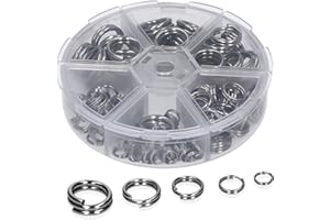 Zite Fishing Assortiment d'anneaux brisés pour la pêche - 150 Anneaux brisés en Acier Inoxydable - Diverses Tailles en kit dans Une boîte distributrice