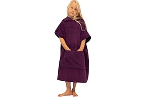 ALLEN & MATE 100% COTON Serviette de plage poncho pour enfants - Peignoir de bain surdimensionné à séchage rapide avec capuche et poche pour garçons et filles
