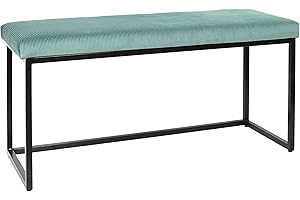 HOME DECO FACTORY HD6837 Panca Giulia Velluto Cotele, Metal-Fer Tessile-Poliestere Imbottitura PU, Blu Anatra, 100 x 39 x 49 cm