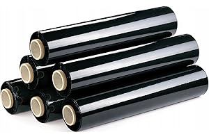 JRIA Multi Use Strong Pallet Wrap Cling Film | Heavy Duty Strong Pallet Wrap | Tear Resistant Stretch Film | Packaging for Removals & Warehouse Use | High-Quality Pallet Wrap 500mm x 200m (Black, 6 Rolls)