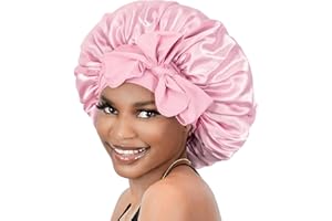 BONNET QUEEN Satin Hair Bonnet for Sleeping Silk Head Cover with Tie Band Hair Wrap Silk Sleep Cap for Curly Long Braid Tresse, Pink