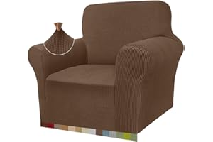 Granbest High Stretch Armchair Covers Super Soft Chair Covers for Living Room Jacquard Sofa Cover for Dogs Non Slip Chair Slipcover with Arms Furniture Protector (1 Seater, Brown)