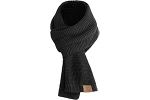 YESWEL Schal Herren & Damen, Dicker Warmer Winterschal für Männer, Klassische Waffelstrickschal, Langschal mit echter Leder Veredelung, 175 x 28 cm