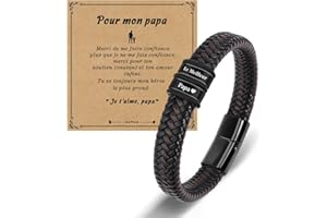 SUNSH Idée Cadeaux Homme,Bracelet Homme,Cadeaux D'anniversaire,Cadeaux Pour Papa/Fils/Homme/Petit Ami/Mari,Noël,Saint-Valentin,Cadeaux De Noël Pour Homme,Bracelet En Cuir En Acier Inoxydable