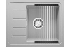 PRIMAGRAN Lavello in Granito 55 x 44 cm, Lavandino Cucina 1 vasca + Sifone Classico, Lavabo Cucina da Incasso Copenhagen 550-45 Easy, Grigio