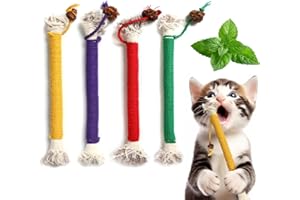 SUOXU Catnip Toy Bite Rope, Interactive Catnip Toy for Indoor Cats, Cat Teeth Cleaning Kitten Teething cat nip Chewing Toy Rope, Filled Natural Catnip Stress Release Cotton Rope Toys, 4 Pcs