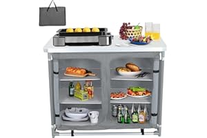 Warmiehomy Folding Camping Storage Unit Portable Camping Kitchen Unit, Camping Cupboard with Aluminium Frame, 1 double cupboard, Grey,100×50×80cm