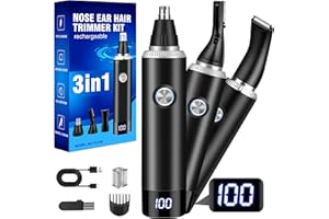 JEETIF Tagliapeli Naso e Orecchie Ricaricabile USB, 3-in-1 Rasoio Elettrico Professionale per Uomini e Donne, Impermeabile IPX7 con Display Batteria, per Sopracciglia e Barba