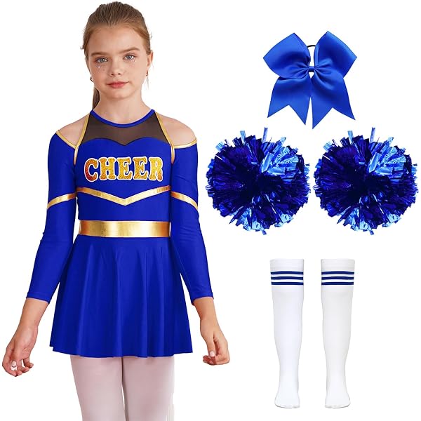 Ragazza Carina Costume Cheerleader Con Grandi Pompon Delineato Pagina