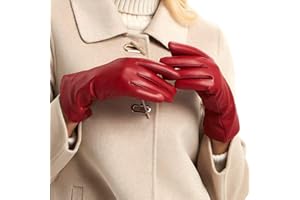 MGGMOKAY Guantes de cuero para mujer Pantalla táctil con forro de cachemira Guantes de conducción de piel de oveja cálidos de invierno