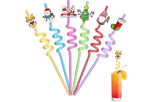 Ulife Mall Weihnachten Party Strohhalme, 6PCS Wiederverwendbare Trinkhalme Weihnachtsbäume Socken Weihnachtsmann Schneemann Kunststoff Curly Strohhalme Xmas Geburtstag Party Dekor Kinder