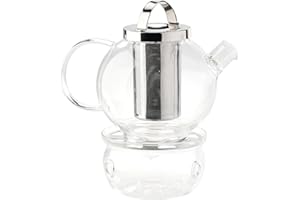 Cucina di Modena teiera Con Più caldo: Servizio da tè in caraffa in vetro (1,5 l) con colino in acciaio inox e scaldino (teiera Bicchiere Con Più caldo)