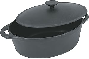 Crealys 503478, COCOTTE Gourmet Onyx ovale en fonte- toutes sources de chaleur y compris induction, émaillée 9 litres - Extérieur noir et intérieur Noir