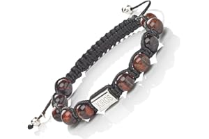 KIROS Bracciale Tibetano Buddista Shamballa Tamashi Unisex Uomo Donna realizzato con Pietre Naturali 8 mm, Filo Cerato Nero, Artigianale Fatto a Mano regolabile 3 Misure.