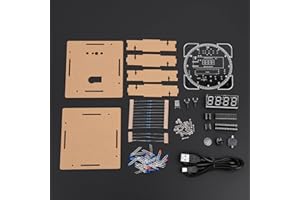 CCYLEZ Kit Orologio Fai-da-Te, Rotazione del Controllo della Luce, Kit Orologio Elettronico della Temperatura a LED Digitale, Multifunzione, Regolazione(Parti Verdi + Cavo di Alimentazione + Guscio)