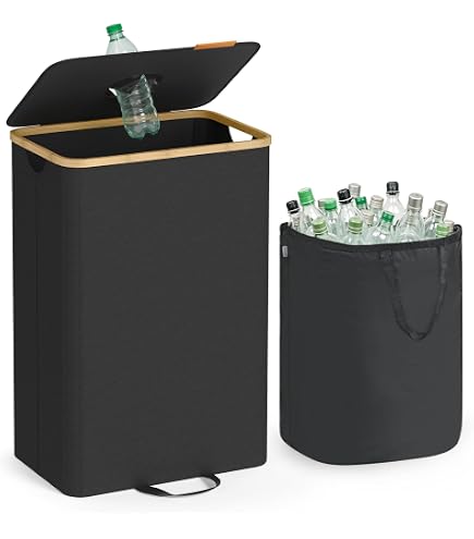 Baieye 115L Collecteur De Bouteilles Poubelle Tri Sélectif - Grand Sac Recyclage Extérieur Avec Poignées Aluminium