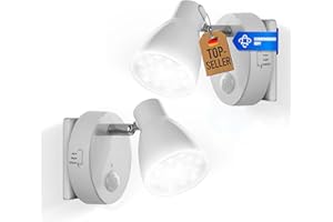 ‎TRANGO Trango 2635-026 LED Sensor Nachtlicht – 2er Pack – Weiß – Drehbar & Schwenkbar – Automatikfunktion – Bewegungssensor – 230V Steckdosenlampe – Sicherheits- & Orientierungslicht
