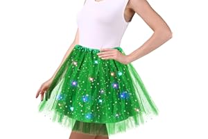 WISHSTAR Tüllrock Damen, 45cm Sterne Pailletten Tanzkleid, Dehnbaren Minirock Mit LED Lichter, Erwachsene Tütü Rock Ballettrock für Fasching Halloween Karneval Party, Ballett Tanzen Dress für Teenager