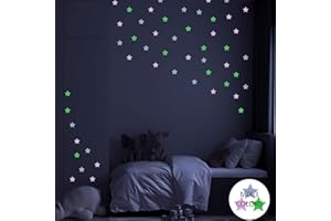 NACNIC Wall Stickers glow in the dark 3D MIX COLOR STARS. Decorative vinyl stickers starry sky fluorescents. 4.2cm bright star room decor, boy and girl