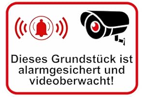 APROM Alarmgesichert Aufkleber - Grundstück Kamera-Überwachung - Alarmanlage - Diebstahl- Einbruchschutz - Videoüberwachung -16 x22 cm Schild Selbstklebende Karte Sticker - TK39